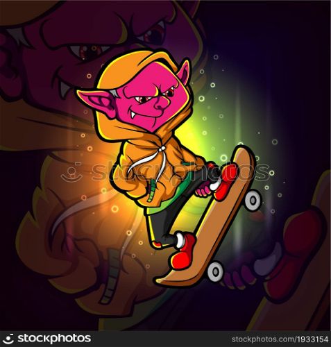 The witch played the skateboard esport mascot design