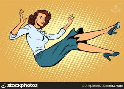 The woman falls down pop art retro vector illustration. Free fall, suicide