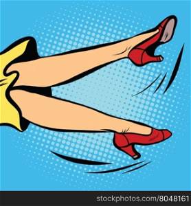 the woman falls or waving his legs, pop art retro vector illustration