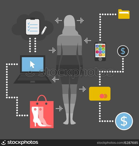 The woman in an information field. A vector illustration