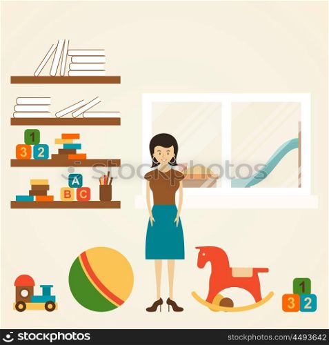 The woman in the nursery. Vector illustration