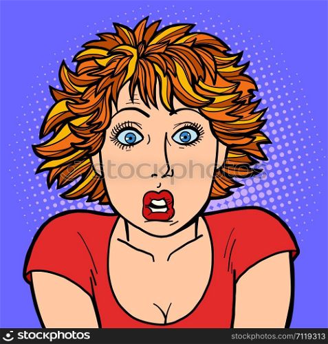 the woman is surprised. human emotions. Comic cartoon pop art retro vector illustration drawing. the woman is surprised. human emotions