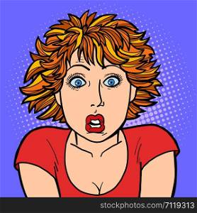 the woman is surprised. human emotions. Comic cartoon pop art retro vector illustration drawing. the woman is surprised. human emotions
