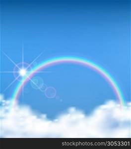 The wonderful view on the cloud with rainbow