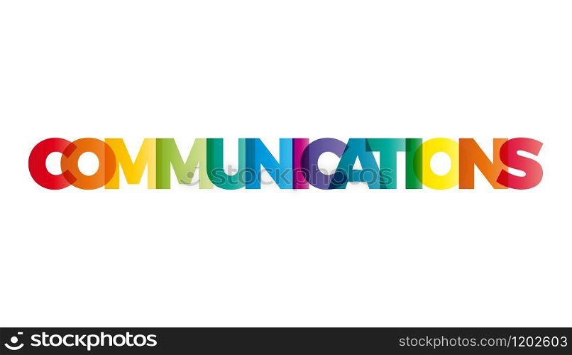The word Communications. Vector banner with the text colored rainbow.