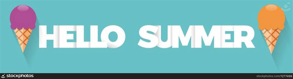 The word Hello Summer. Vector banner with the text colored rainbow.