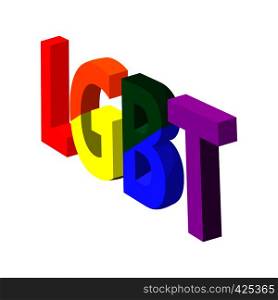 The word LGBT painted in the colors of gay flag cartoon icon on a white background. The word LGBT painted in the colors of gay flag
