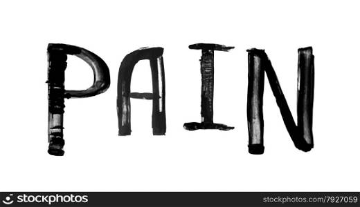 "The word "PAIN", handwritten grunge brush stroked lettering"