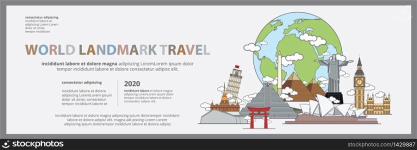 The World Landmark Travel Banner, Billboard Design Template Vector Illustration