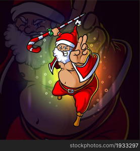 The wushu santa with the magic candy stick esport mascot design