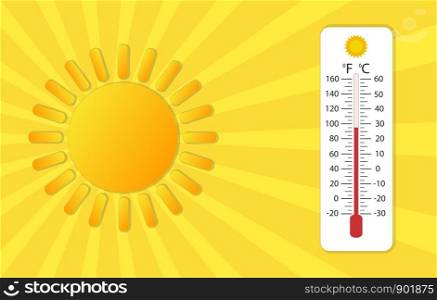 The yellow sun with thermometer, stock vector