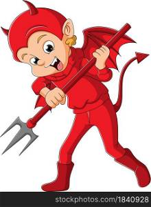 The young man with the devil costume is holding the trident