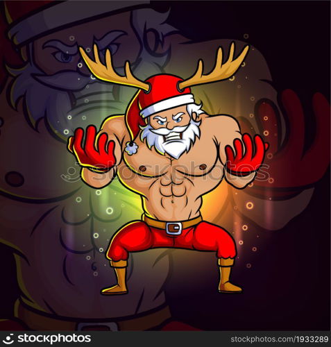 The young santa with big muscle esport mascot design