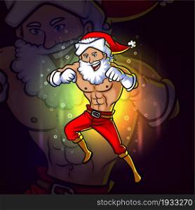 The young santa with the muscular body esport mascot design