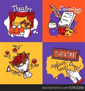 Theater design concept set with dramaturgy actor and play sketch icons isolated vector illustration