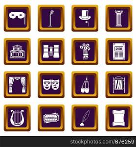 Theater icons set in purple color isolated vector illustration for web and any design. Theater icons set purple