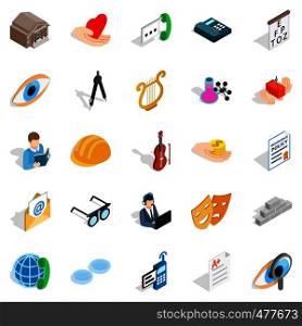 Theater icons set. Isometric set of 25 theater vector icons for web isolated on white background. Theater icons set, isometric style