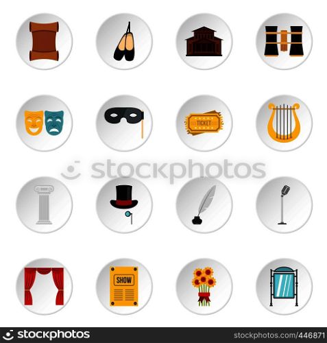 Theater set icons in flat style isolated on white background. Theater set flat icons