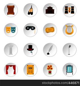 Theater set icons in flat style isolated on white background. Theater set flat icons