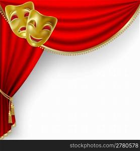 Theater stage with red curtain and masks. Clipping Mask. Mesh.
