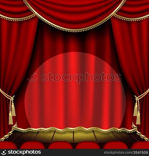 Theater stage with red curtain. Clipping Mask