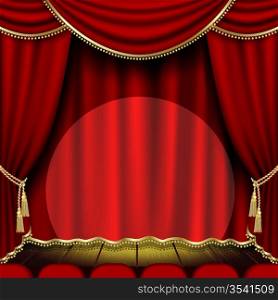 Theater stage with red curtain. Clipping Mask