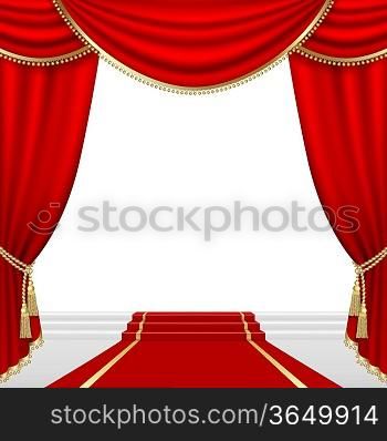 Theater stage with red curtain. Clipping Mask. Mesh.