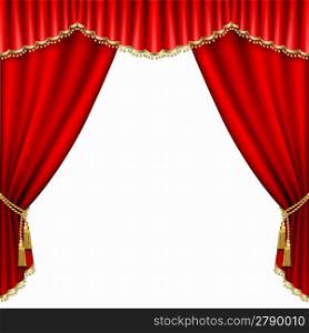 Theater stage with red curtain. Isolated on white.
