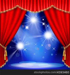 Theater stage with red curtain. Mesh. EPS10. This file contains transparency.