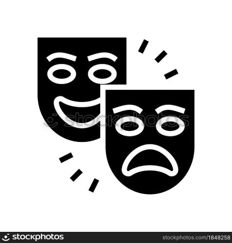 theater tragedy and comedy glyph icon vector. theater tragedy and comedy sign. isolated contour symbol black illustration. theater tragedy and comedy glyph icon vector illustration