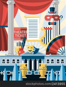 Theatre acting and theatrical play concept with decorative icons set vector illustration