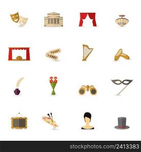 Theatre acting performance icons set flat isolated vector illustration