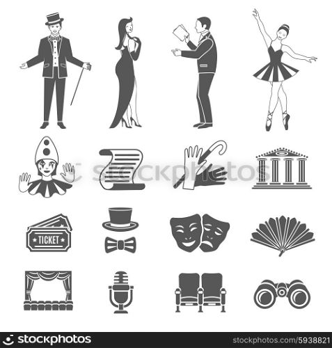Theatre art and acting black icons set isolated vector illustration. Theatre Icons Set