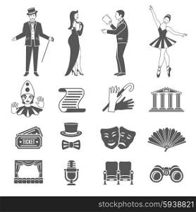 Theatre art and acting black icons set isolated vector illustration. Theatre Icons Set