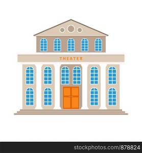 Theatre building with columns cartoon icon on white background. Vector illustration. Theatre building with columns