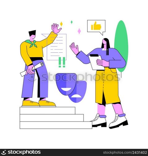 Theatre c&abstract concept vector illustration. Theatre training for kids, summer vacation c&, holiday acting program, young actor course, children drama school performance abstract metaphor.. Theatre c&abstract concept vector illustration.