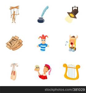 Theatre icons set. Cartoon illustration of 9 theatre vector icons for web. Theatre icons set, cartoon style
