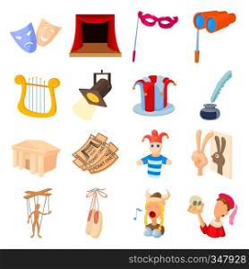 Theatre Icons set in cartoon style isolated on white background. Theatre Icons set, cartoon style