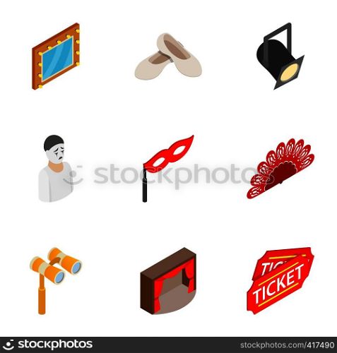 Theatre icons set. Isometric 3d illustration of 9 theatre vector icons for web. Theatre icons set, isometric 3d style