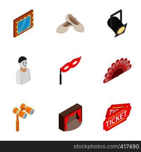 Theatre icons set. Isometric 3d illustration of 9 theatre vector icons for web. Theatre icons set, isometric 3d style