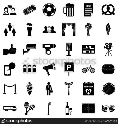Theatre icons set. Simple style of 36 theatre vector icons for web isolated on white background. Theatre icons set, simple style