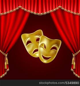 Theatrical mask on a red background. Mesh. Clipping Mask