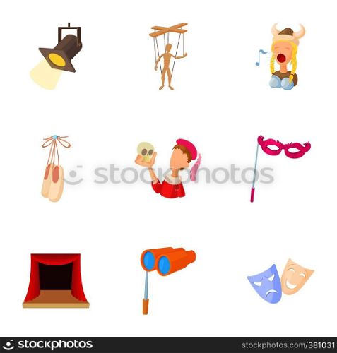Theatrical production icons set. Cartoon illustration of 9 theatrical production vector icons for web. Theatrical production icons set, cartoon style