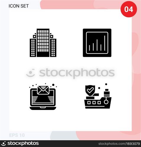 Thematic Vector Solid Glyphs and Editable Symbols of address, newsletter, company, graph, insurance Editable Vector Design Elements