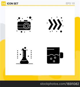 Thematic Vector Solid Glyphs and Editable Symbols of camera, lab glassware, arrow, chemical flask, cup Editable Vector Design Elements