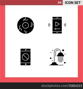 Thematic Vector Solid Glyphs and Editable Symbols of eye, disabled application, horror, multimedia, mobile Editable Vector Design Elements