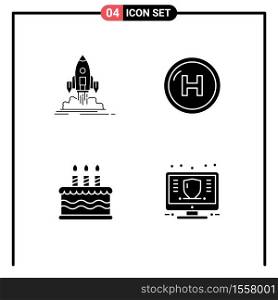 Thematic Vector Solid Glyphs and Editable Symbols of launch, line, startup, clinic, cake Editable Vector Design Elements