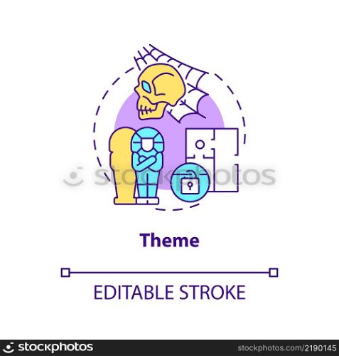 Theme concept icon. Escape room component abstract idea thin line illustration. Themed environments. Fantasy-based topic. Isolated outline drawing. Editable stroke. Arial, Myriad Pro-Bold fonts used. Theme concept icon