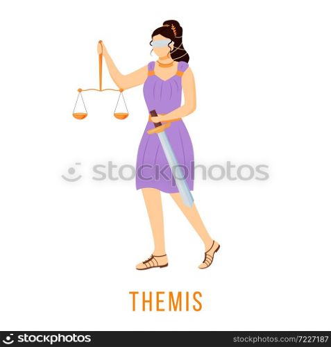 Themis flat vector illustration. Titaness of law and order. Ancient Greek deity. Divine mythological figure. Isolated cartoon character on white background. Themis flat vector illustration