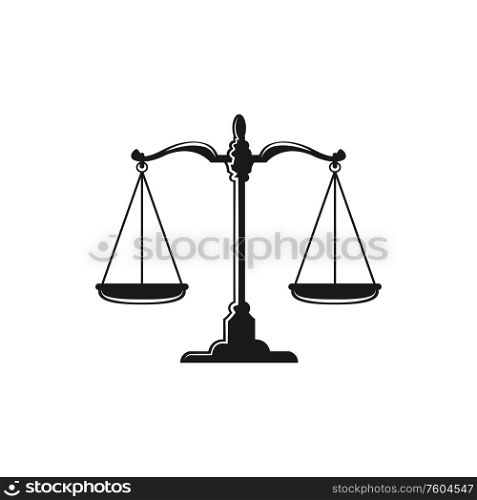 Themis scale isolated sign of justice, dual balance symbol. Vector vintage equal weight scales. Dual balance scales isolated icon. Vector scales